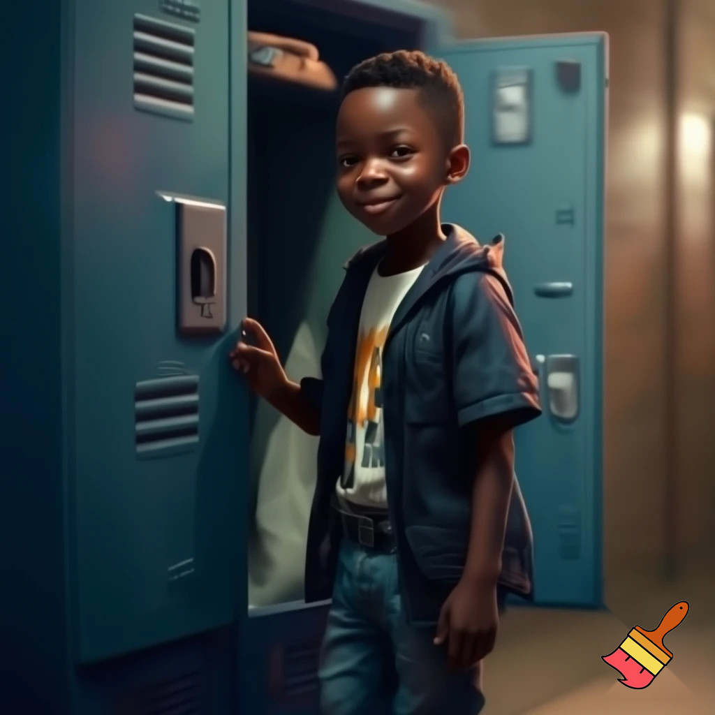 A black Boy at his locker.
