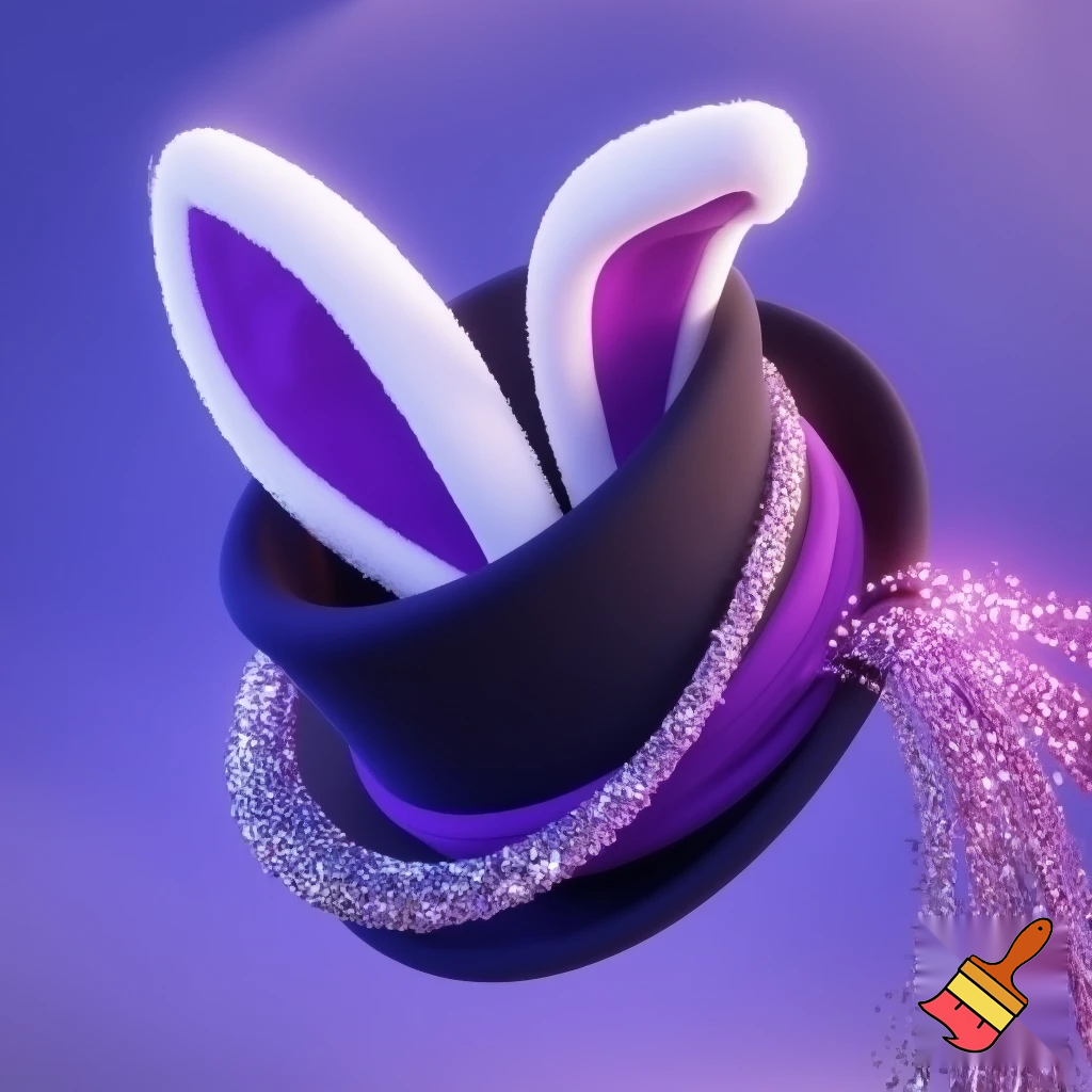 Black top hat with bunny ears velvet white and purple purple and white headband fabric and velvet glitter, purple and pink
