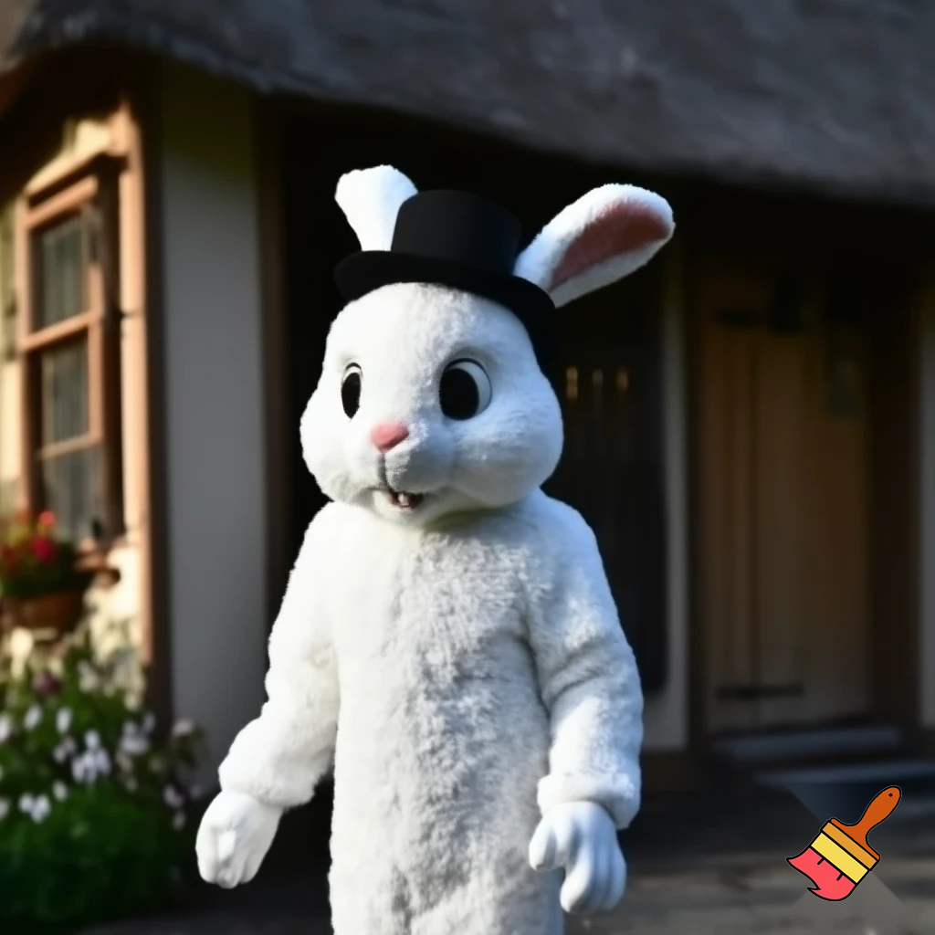 Easter bunny mascot costume top hat house