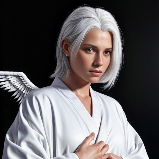 beautiful white-haired angel in white robes