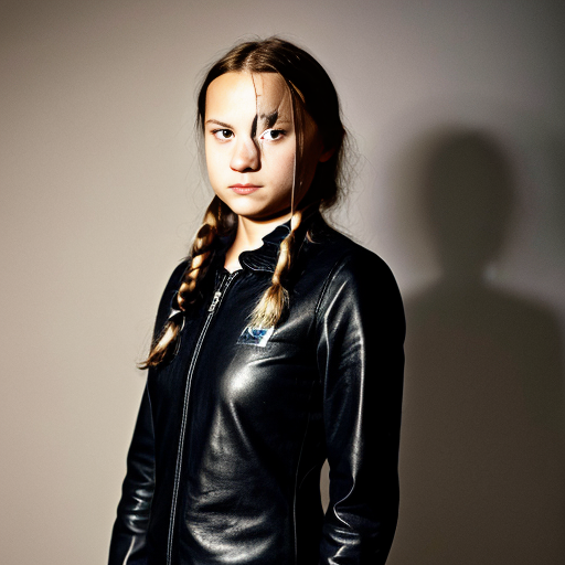 Greta Thunberg in leather dressfull body