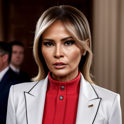 Melania trump detailed face in stylish open suit