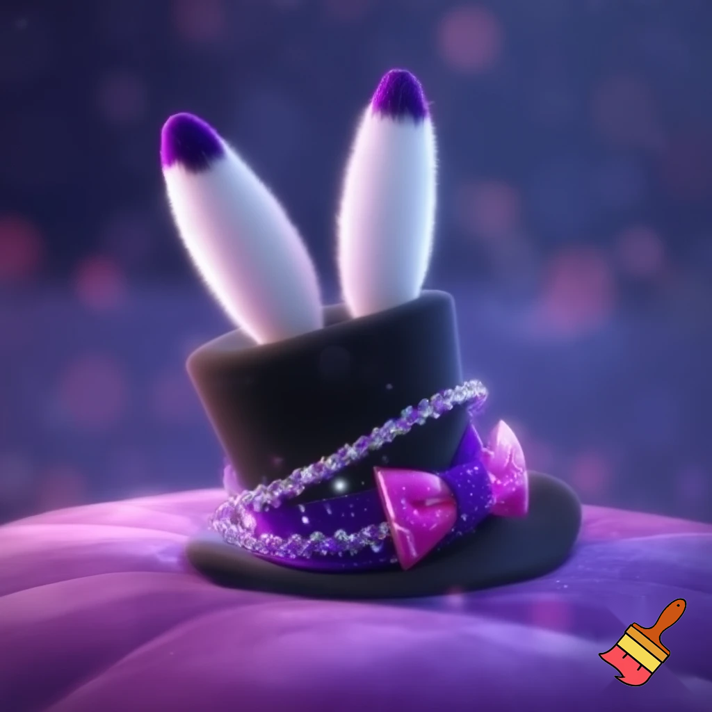 Black top hat with bunny ears velvet white and purple purple and white headband fabric and velvet glitter, purple and pink special present