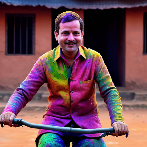 Ultra realistic 8K quality cinematic scene, Indian rural background, dusty village road, mud houses, soft natural daylight.
Center frame: Narendra Modi dressed like a poor villager, wearing simple old faded lungi and sleeveless baniyan, slightly worn-out look, sitting on an old black bicycle, realistic pedaling pose as if riding the cycle, natural motion feel, serious expression, full body visible.
On the left side: Rahul Gandhi wearing rich expensive formal suit (coat-pant), polished shoes, stylish look, holding a colorful pichkari (Holi water gun) in hand, confident expression.
On the right side: Lalu Prasad Yadav wearing premium coat-pant, luxury look, holding a bright pichkari, smiling expression.
All three characters short height proportion (slightly छोटा कद), full body visible, detailed hands and feet visible, realistic skin texture, cinematic depth of field, natural shadows, no cartoon style, no exaggeration, highly detailed fabric texture, realistic lighting, dramatic but natural atmosphere.
--ar 9:16 --ultra realistic --8k --sharp focus --no distortion --no extra fingers --no face change ( पिचकारी बंदूक वाली हो ultra realistic face cartooni na ho )