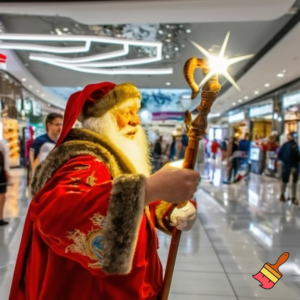 Santa Claus magic walking stick staff Russia shopping Centre Australia shopping immune in a star