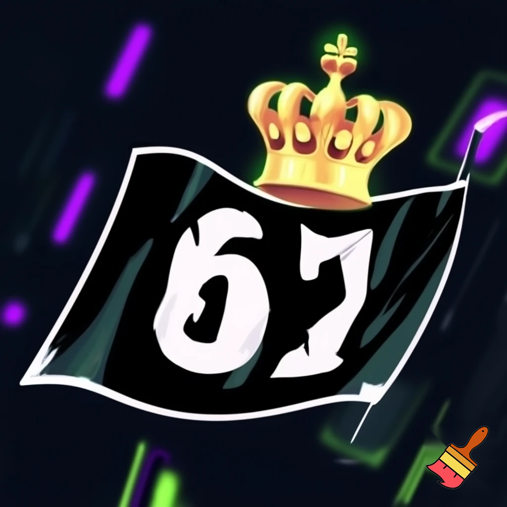 generate me a flag that has the 67 brainrot with a crwon on it