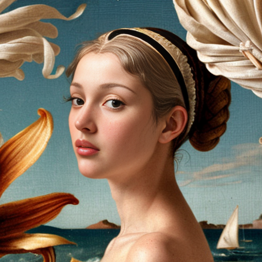 Obrázok inšpirovaný zrodenim venuse ale vysoka bielovlsou zena