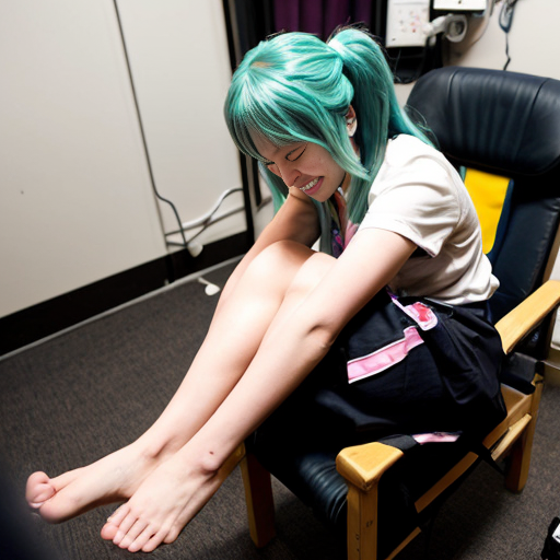 While performing on stage, Hatsune Miku suddenly experienced a cramp in her right leg and fell. After a short rest, she tried to get up, but her right leg cramped again, causing her to fall to the ground once more. She looked pained and turned to adjust her posture. After further treatment, she was helped up by others and sat in a chair to massage her injured right leg to relieve the discomfort.