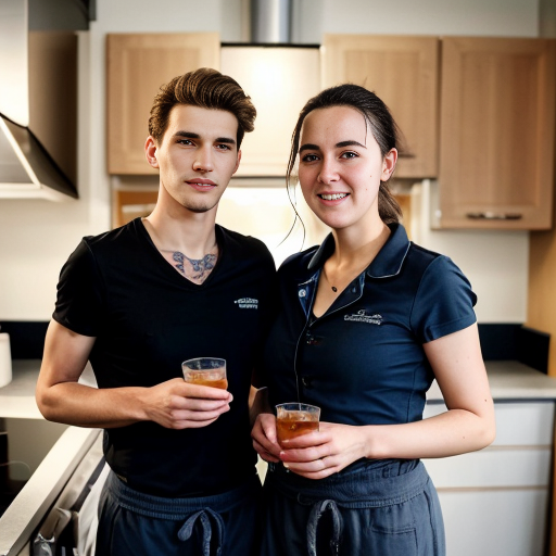 Goretzka and Vanessa at the kitchen 