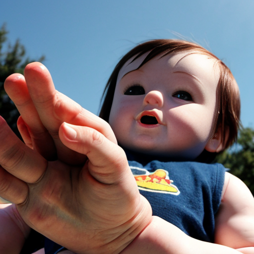 50 foot baby holding person in his hand.