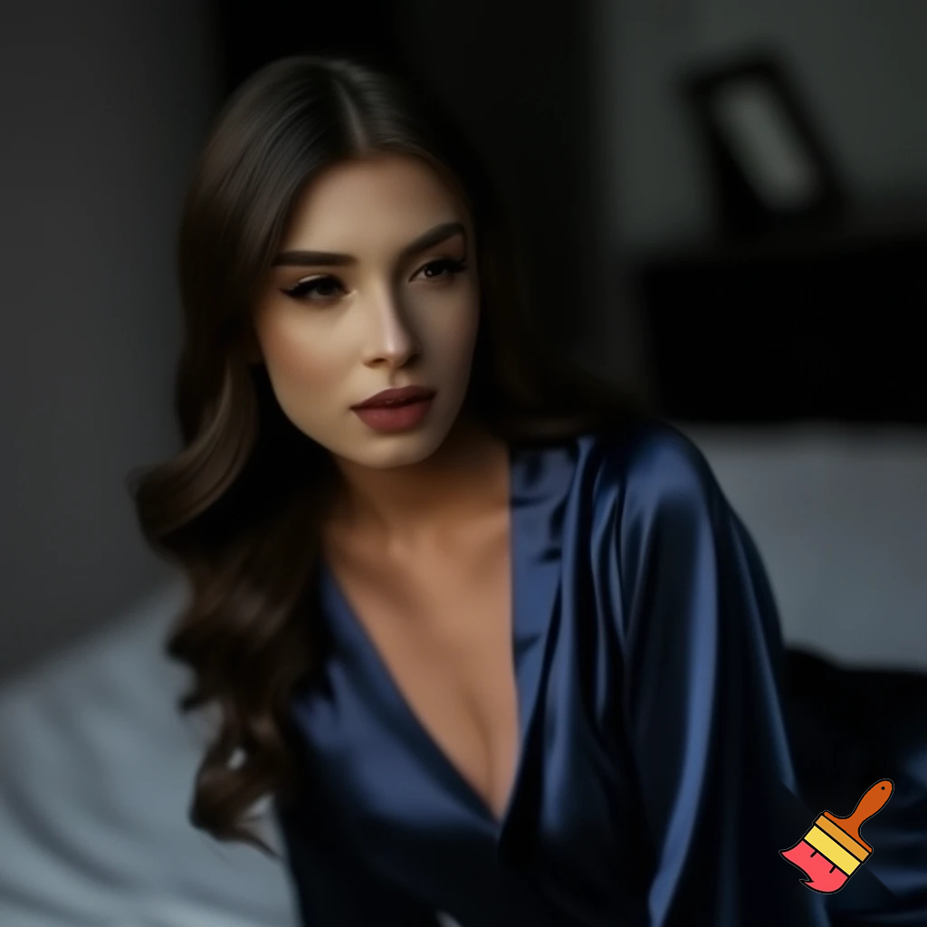 Brunette woman in satin nightgown