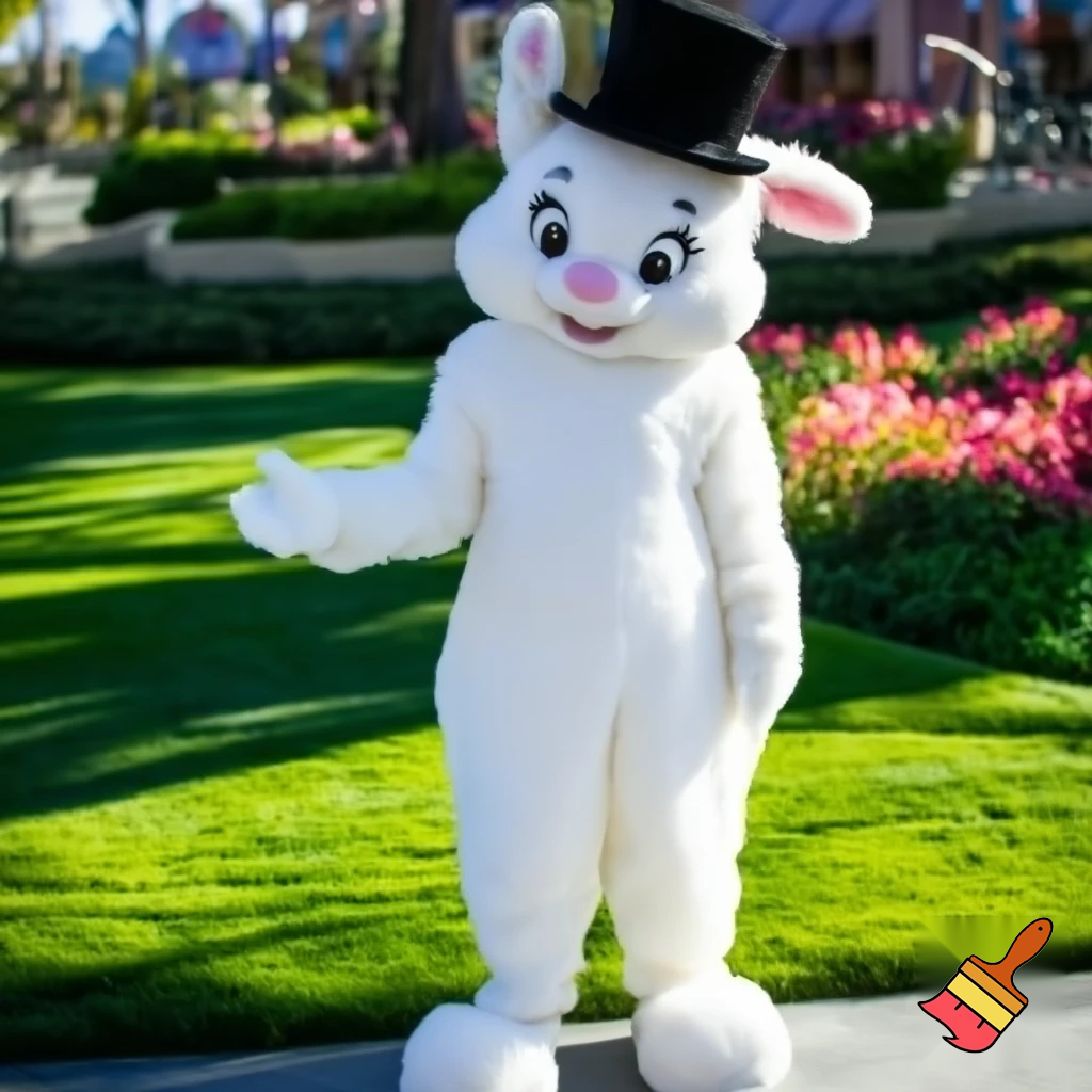 Easter bunny mascot Disneyland costume with the top hat