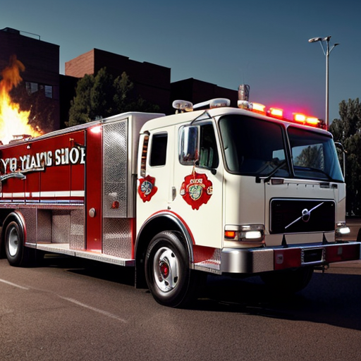 A Volvo Fire Truck with Red Lights in Town, EK (A Town That Looks Like Any Japanese, Canadian, Australian, New Zealander, and American Towns) (1999 Vintage Image)