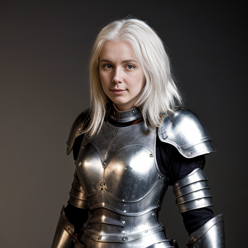 Tall young white-haired woman in armor