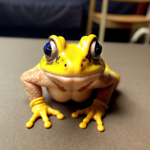 A hillarious, funny boho toad with some hippie colored coffee cups. Psychedelic decorated background, hyperrealistic. Close-up view.