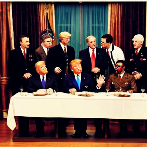 the last supper featuring george floyd, Adolf Hitler, Donald Trump, Jeffery epstien, bill Clinton p diddy, and George bush