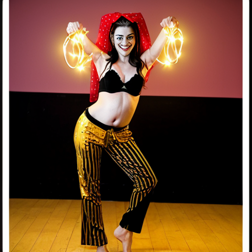 90's disney's 2d aladdin style comic black background and panels of 
panel 1 Harley Quinn with light black and red striped harem pants and bra and black and red curved slippers with both hand palms place together and hiding the bottom of her mouth with a light black and red striped veil wrapped around her arms and shoulders. 
panel 2 she danced with light black and red striped harem pants with light black and red striped bra and red and black curved slippers and with light black and red striped veil wrapped around her arms and shoulders and raising legs and bounced up and down her belly and shook her hips left and right. 
panel 3 as Harley Quinn with light black and red striped harem pants and bra and red and black curved slippers and with red and light black striped veil wrapped around her shoulders and arms and spreading her arms, happily revealing her face to the viewer and giving a smile as she shook her belly left and right. 
Panel 4 Harley Quinn with light black and red striped harem pants and bra and black and red curved slippers and with light black and red striped veil wrapped around her shoulders and arms has started to fading away , except her belly, which is bouncing around and growing. 
Panel 5 then the ball transforms into the fading in belly of Giant red haired giganta barefoot with dark yellow spotted yellow harem pants and bra and dark yellow spotted yellow veil wrapped around her arms and shoulders with her swaying her hips. 
Panel 6 red haired giganta barefoot with dark yellow spotted yellow harem pants and bra and dark yellow spotted yellow veil wrapped around her arms and shoulders then she is flexing her muscled arms.