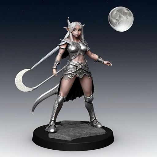 female warrior elf with silver and moon like persona