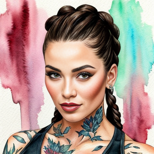 Muscle women  dark red cornrows dark green eyes tattoos