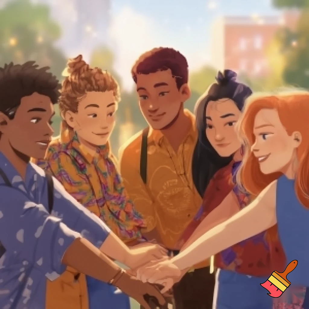 students from ethnic diverse backgrounds holding hands 