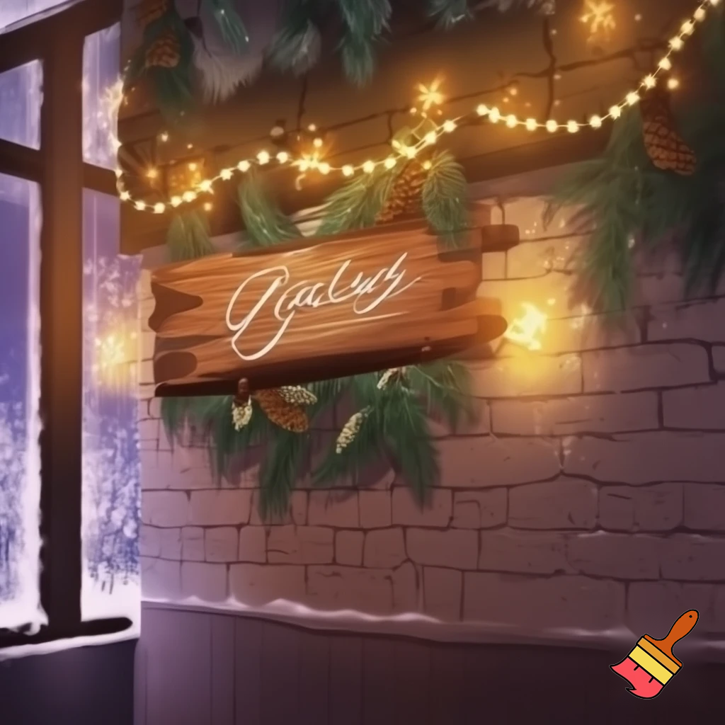 the wall of a cafe with winter decorations

