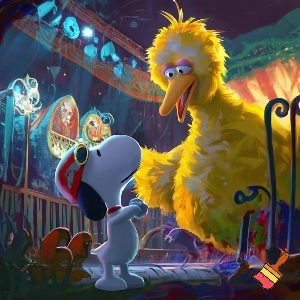 big bird and Snoopy are checking out freak show themed zoo


