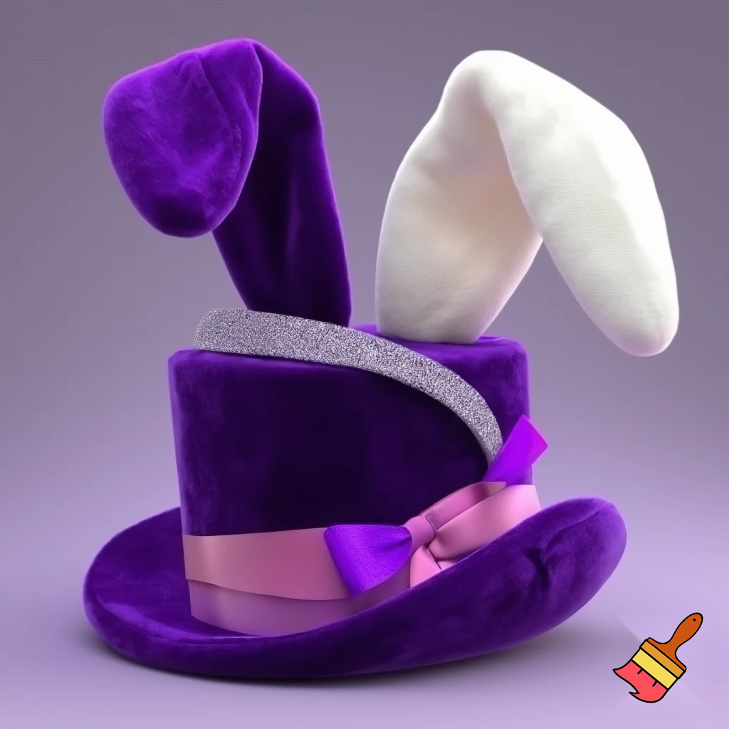 Black top hat with bunny ears velvet white and purple purple and white headband fabric and velvet glitter, purple and pink special present true special and delicate velvet white purple Easter bunny is bunny top hat velvet?