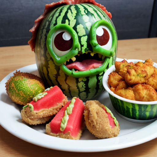 a monster wit kfc and watermelon
