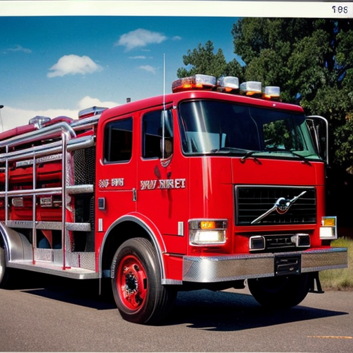 A Volvo Fire Truck with Red Lights in Town, EK (A Town That Looks Like Any Japanese, Canadian, Australian, New Zealander, and American Towns) (1999 Vintage Image)