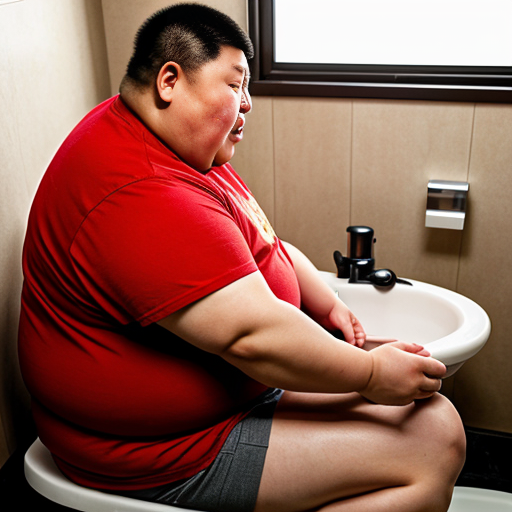 fat chinese explosion man pooing on the toilet seat
