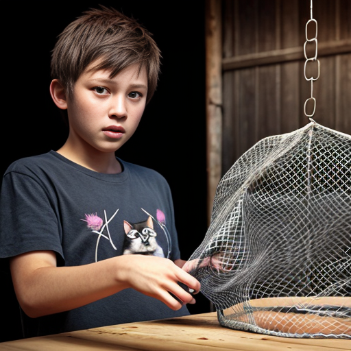 humain en train d'attraper des chats avec un filet

