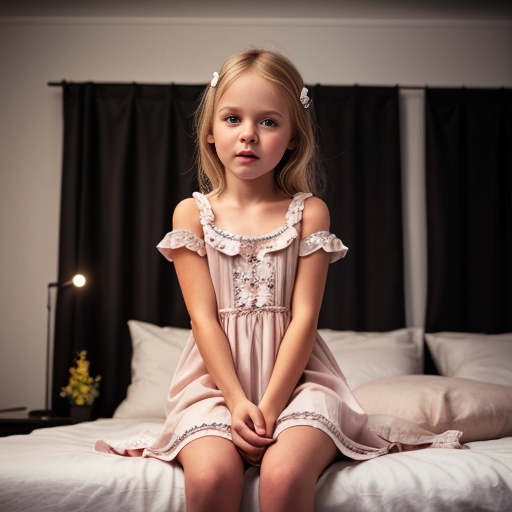 swedish blonde little girl  at night dress, very beautiful, on the bedroom