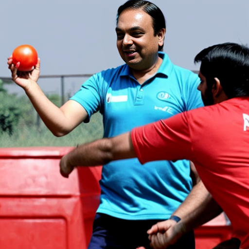 Ambani throwing tomato at people