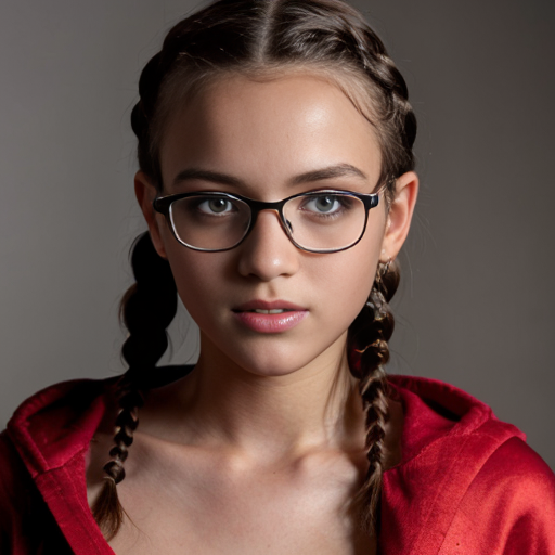 nighttime, strong makeup, emo, red, c thin, anorexia, slim,   photograph of  a girl teen , full body, her hair is long and dirty dark blonde, hyper-realistic skin, charming face, , bright dark eyes, the light falls on the face c, masterpiece, hyperrealistic, hyperrealistic, detailed and perfect face, angelic look, detailed skin, serene atmosphere, high quality, at , at , sunliight, soft, sweet, middle school, , strong colors, full body,,  twins, b, naughty,, red riding hood, A captivating  girl with ebony locks styled In two lovely braids, the edges of her hair beautifully defined, wears trendy eyeglasses emphasizing her gaze toward the camera, nudde, topless
