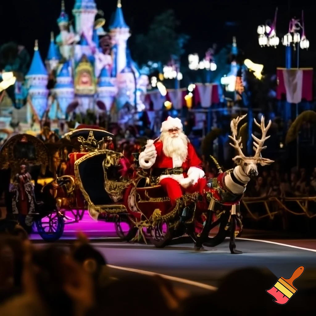 Santa Claus, France parade Paris Disneyland Santa sleigh castle Paris Santa Claus a big parade stage stage