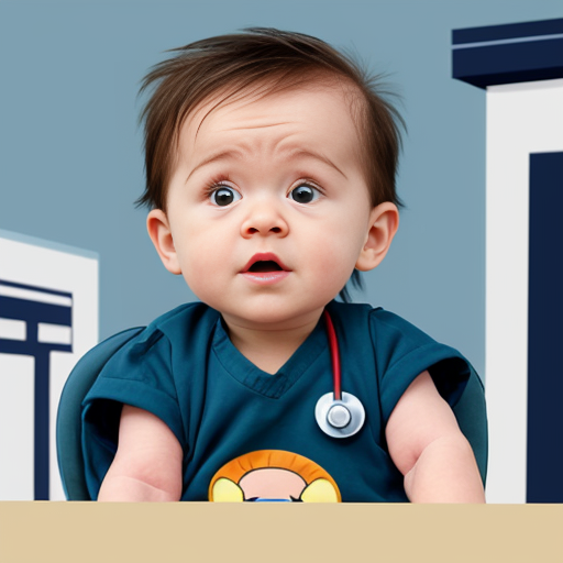 cartoon baby boy not smiling being checked on by the doctor

