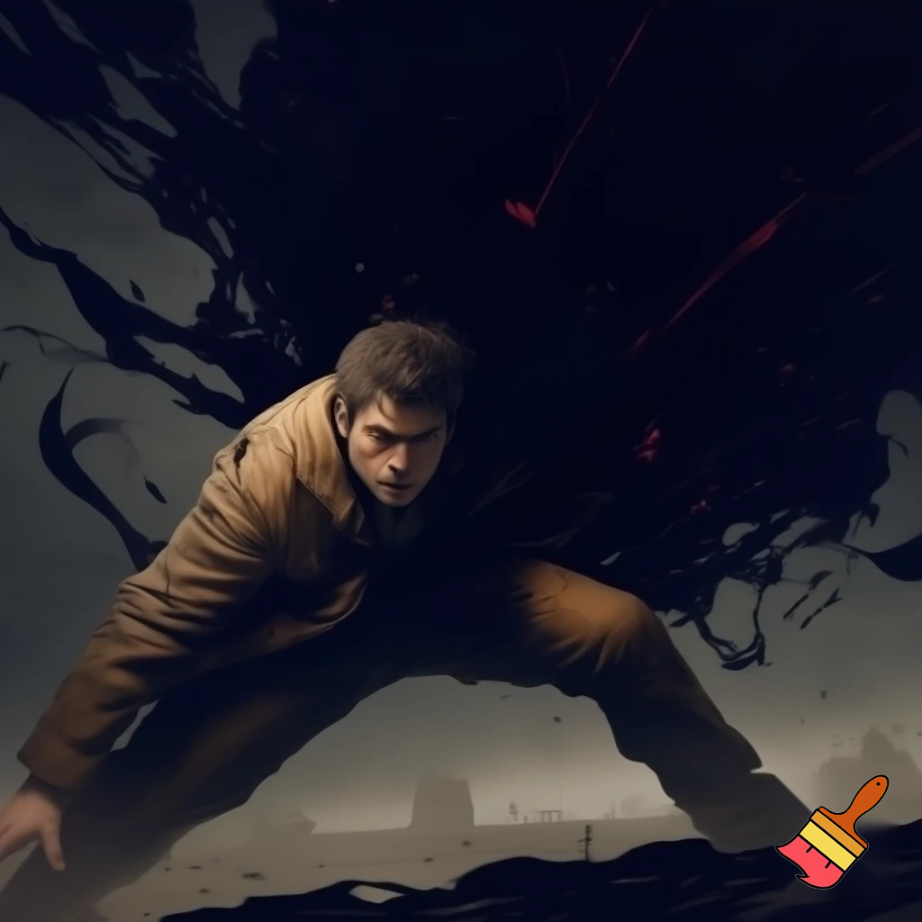 white dude in brown jacket, brown pants and with brown hair fighting the great darkness
