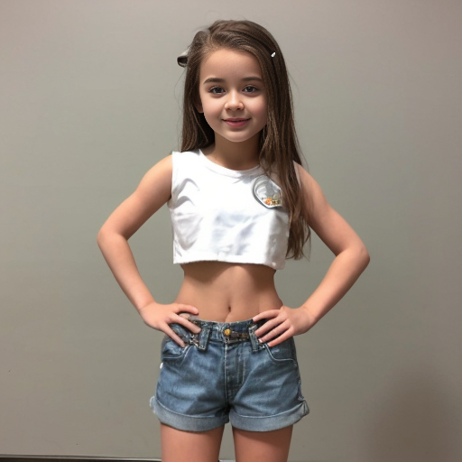 little girls in short shorts and crop top , in school 