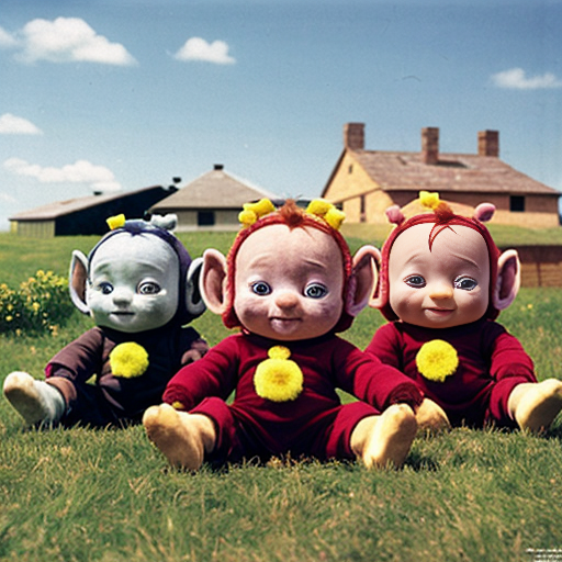 Teletubbies in 1997 sitting on top of their house
