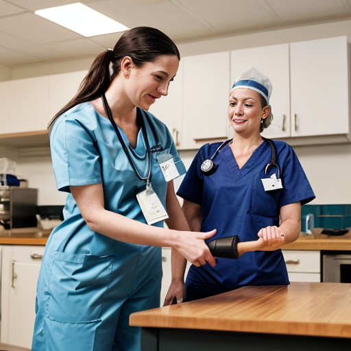 nurse using large spatula to flip a patient 