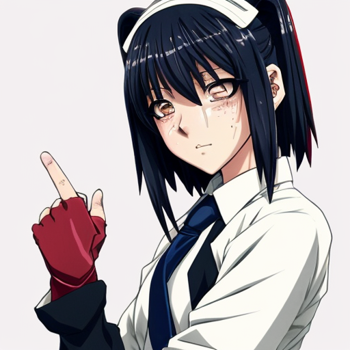 Haruka Sakura from Wind Breaker anime, male character, upper body portrait, serious and silent expression, battle-ready stance with slightly turned shoulders, hair shoulder-length, straight with slight waves at ends, left side hair white, right side hair black, hair slightly messy and flowing with motion, heterochromia eyes: left eye gold, right eye dark blue, sharp and focused gaze, natural anime skin tone, wearing standard Furin High School uniform with small tears and battle damage details, white shirt slightly rumpled, navy blazer with emblem, red necktie, hands clenched and ready for combat, anime-style gloves on hands, dynamic pose suggesting imminent action, subtle motion lines for movement, simple light-colored background, clean and sharp anime line art, vibrant and saturated anime colors, realistic shadows and highlights on hair and clothing, determined and calm demeanor, slight wind effect making hair and tie move, upper body emphasis showing shoulders and chest area clearly, faithful to original character design, intense and focused aura.