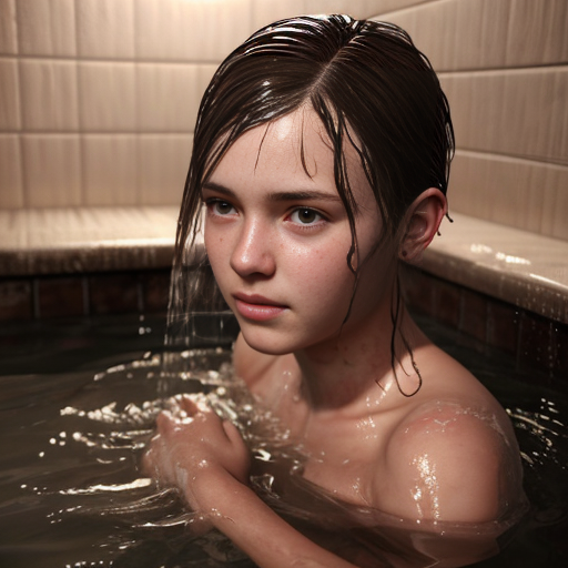 girl teen winter, a showers in red water