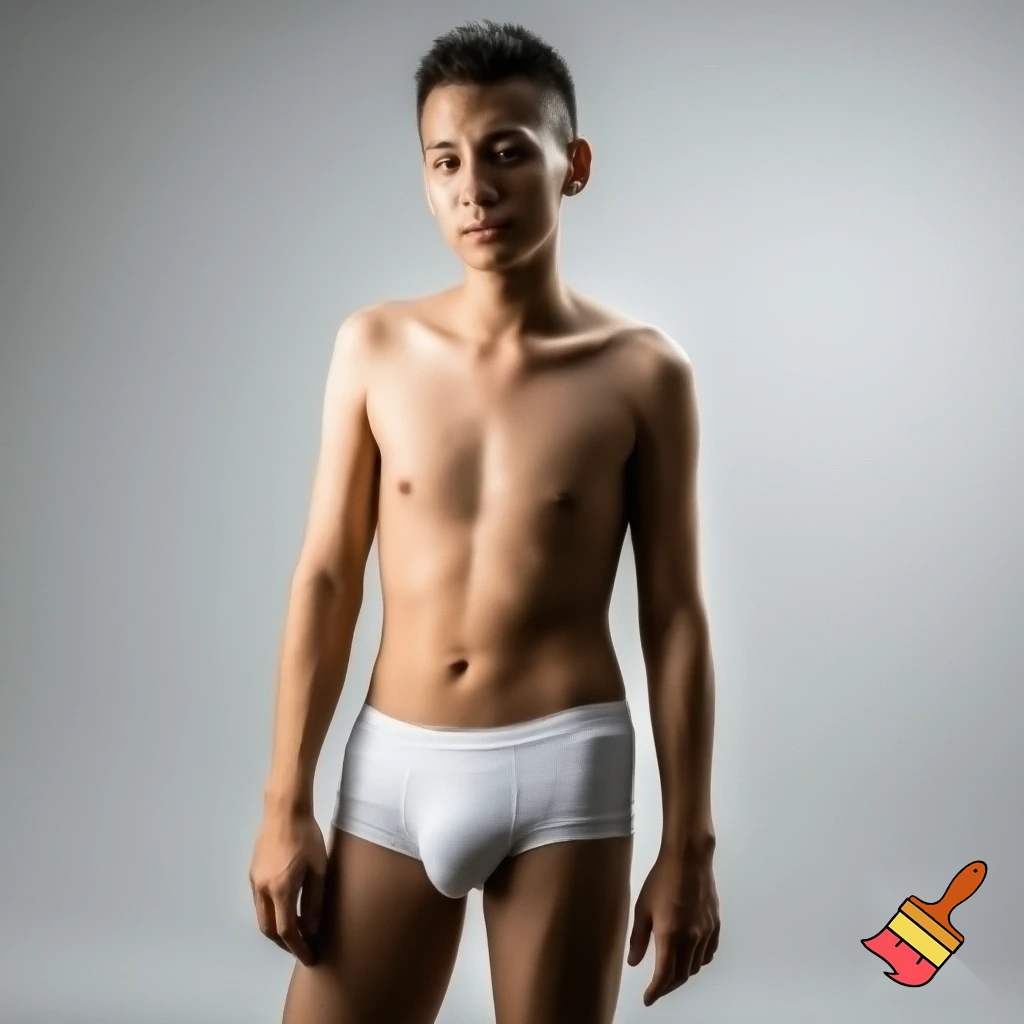 An 18 year old male wearing only panties