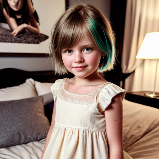 finnish little girl sisters at night dress, very beautiful and eager, on the bedroom, short blonde hair, close up