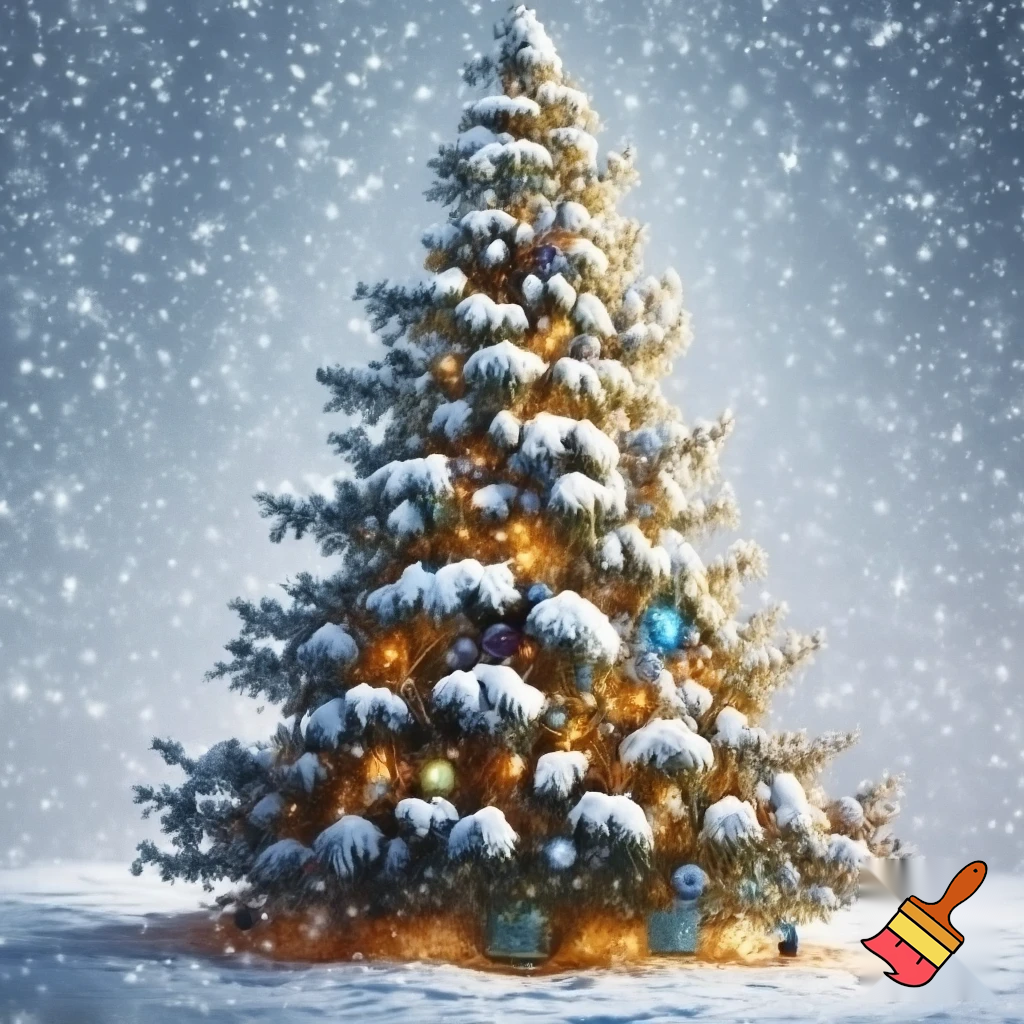 snow with a christmas tree