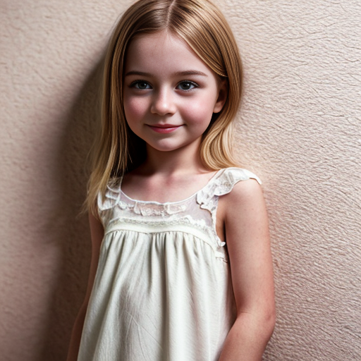 german little girl, blonde hair, nightdress, bedroom background