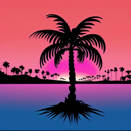 palm tree behind synthwave neon sun
