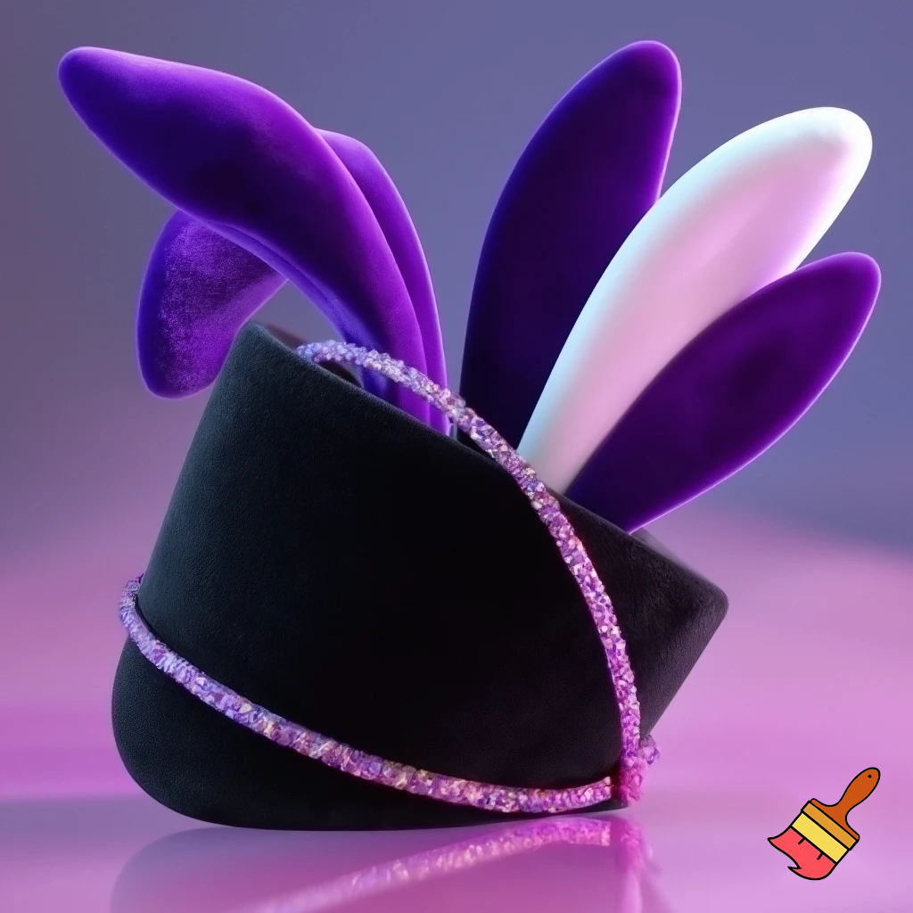 Black top hat with bunny ears velvet white and purple purple and white headband fabric and velvet glitter, purple and pink special present true special and delicate velvet pink and purple