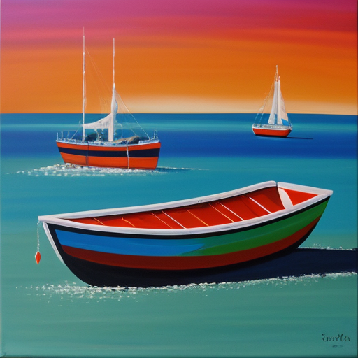 postmodern acrylic painting sea and boats 