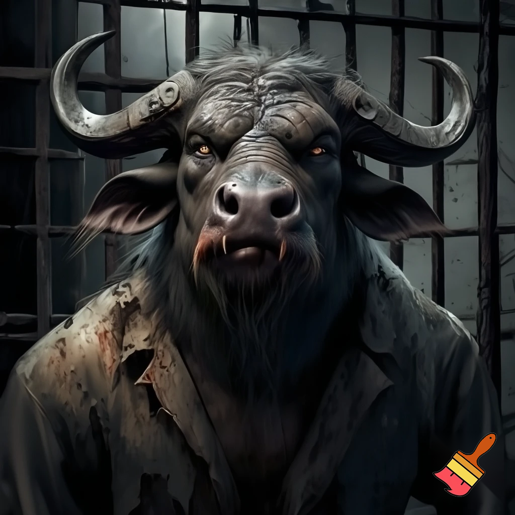 Water buffalo:
feral
sinister
evil
deadly
mugshot
prison outfit